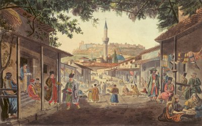 De Bazaar in Athene door Edward Dodwell